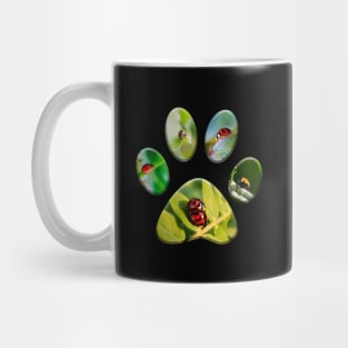 pet paw prints with ladybug photo background Mug